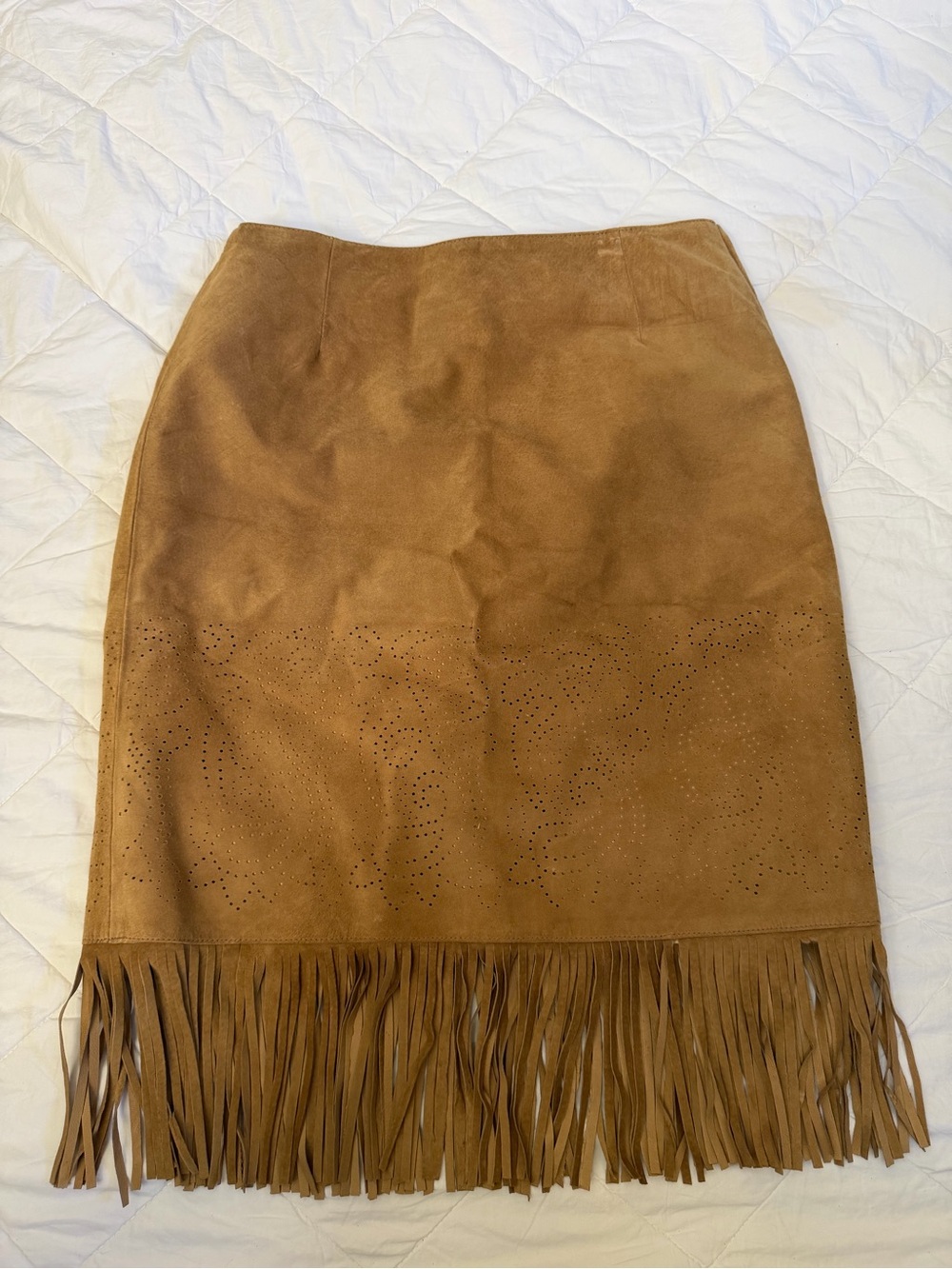 INC International Concepts Tan Suede Fringe Pencil Skirt